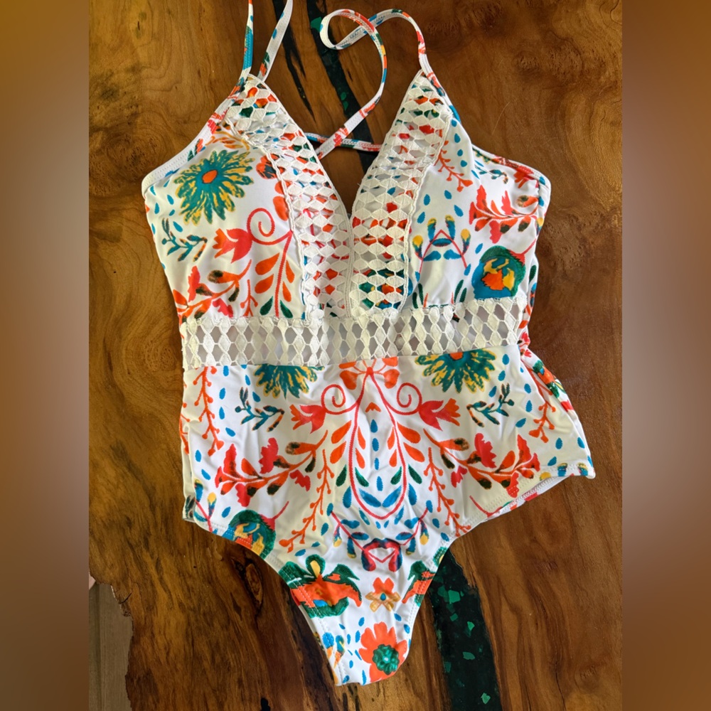 Stay Warm in Style Floral Cutout One-Piece Swimsuit, Size Small